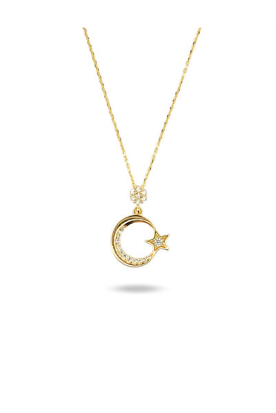 PIRLANT Ikkl00639 Altın Ay Yıldızlı Kolye