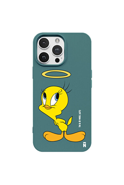 Casen iPhone 15 Pro Tweety Melek Tasarımlı Sevimli Civciv Haki Silikon Telefo...