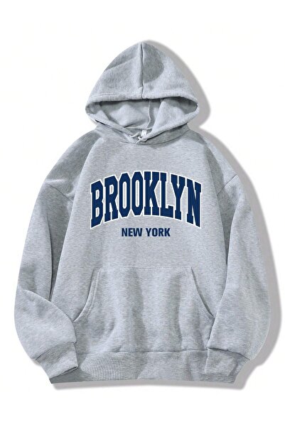 Tarzsokak Hanorac cu glugă cu șnur și buzunar cangur cu imprimeu cu litere, gri