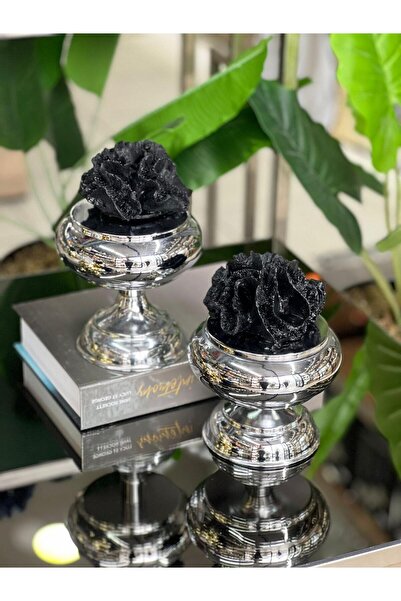 ArzzHome Dekoratif 2 Li Mercan Ayaklı Kutu Gümüş & Siyah