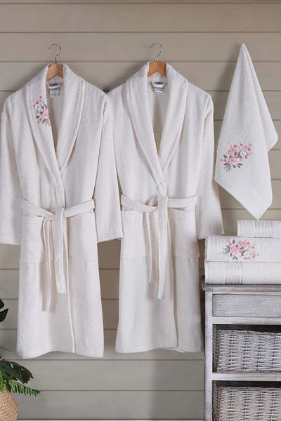 newhome Mimoza 6 Piece Boxed 100% Cotton Οικογενειακό Σετ Μπουρνούζι Κρέμα/κρέμα