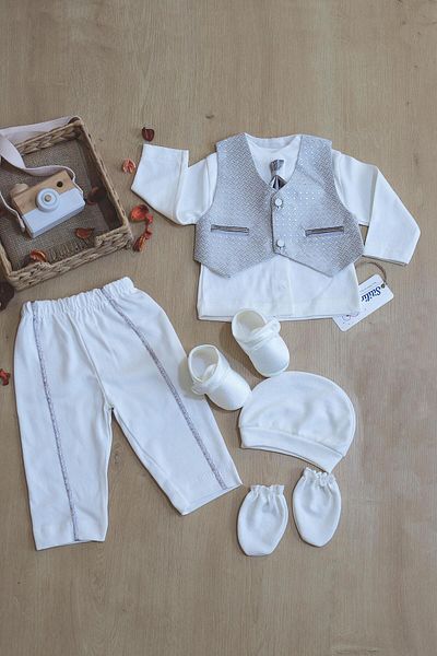 Sitilin Baby Boy Vest and Bow Tie Mevlit Set Luxury Special Day and Mevlütlük Ornate Set 0 - 3 Months Stl6409