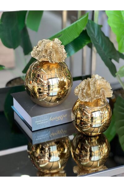 ArzzHome Dekoratif 2 Li Mercan Kutu Gold & Gold