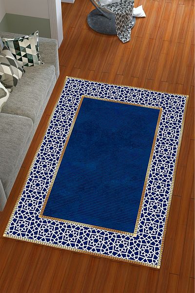 Miray Tekstil Navy Blue Silk Velvet Elastic Carpet Cover