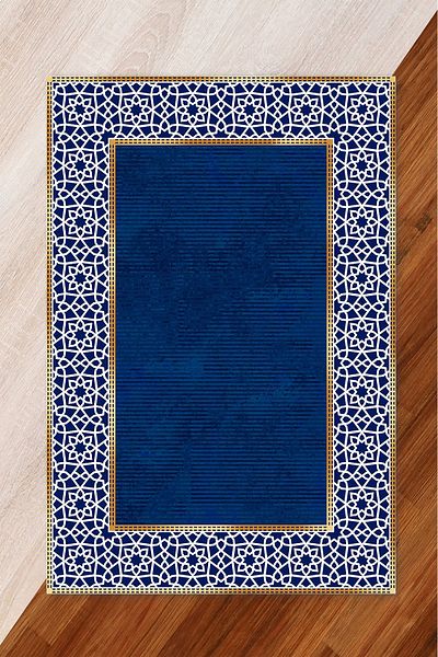 Miray Tekstil Navy Blue Silk Velvet Elastic Carpet Cover