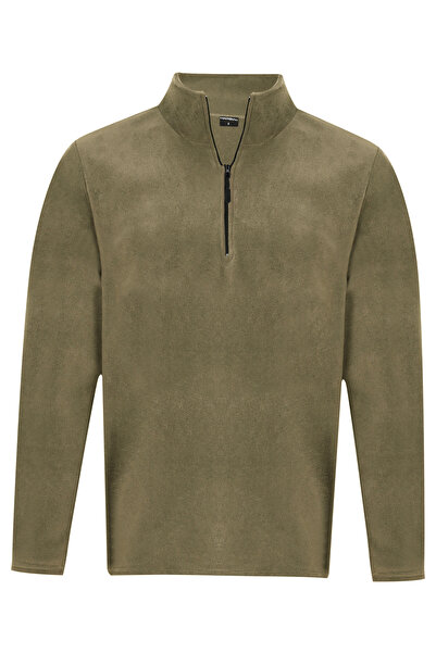 MOONBULL Men's Anti-Pilling Fit Bato Collar Cold-Proof Khaki Fleece Sweatshirt