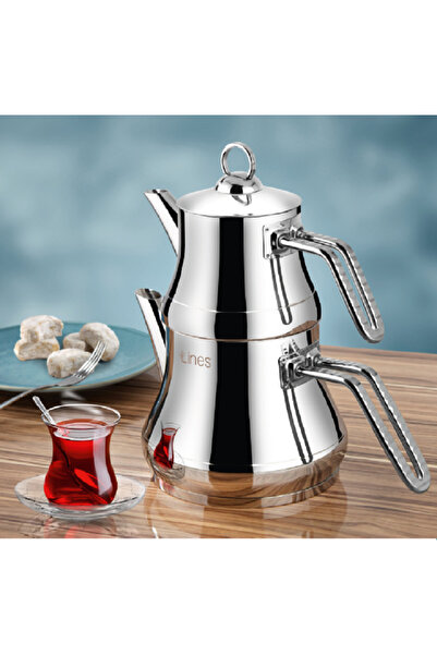 Yonca Lines Naz Metal Kulp Kendinden Süzgeçli Çelik Çaydanlık Orta Boy
