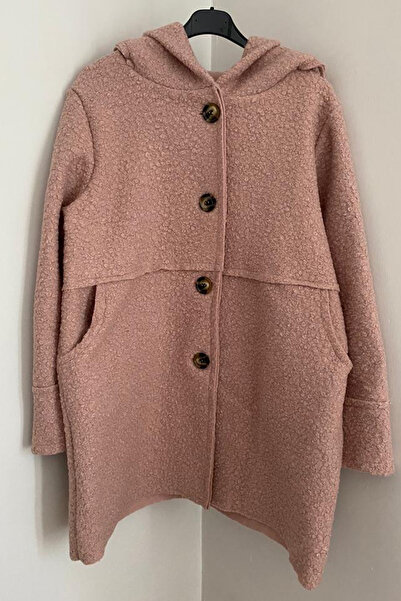 AYASOFYA OTANTIK Kadın Italyan Pudra Düğmeli Cepli Kapüşonlu Buklet Kaban Mont