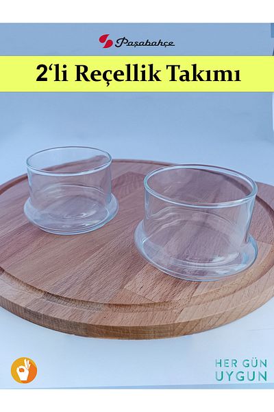 HERGÜNUYGUN Glass Jam Bowl, Breakfast, Lemon Bowl, Storage Container (Without Lid) 2-Piece