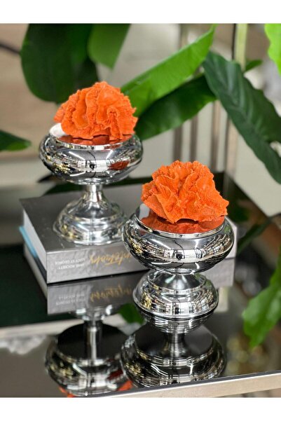 ArzzHome Dekoratif 2 Li Mercan Ayaklı Kutu Gümüş & Turuncu