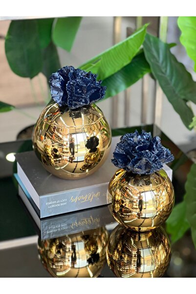 ArzzHome Dekoratif 2 Li Mercan Kutu Gold & Koyu Lacivert