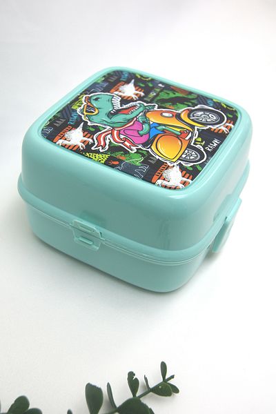KORUCA GONDOL Motorized Dino Lunch Box with Lock, 4 Compartments with Spoon-Fork and Pencil Box for Breakfast School Picnic