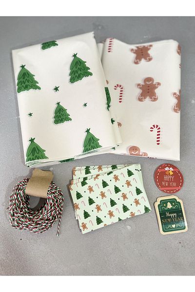 Meyofficial 2 New Year themed gift packaging kits (pelur greeting card binding rope stickers)