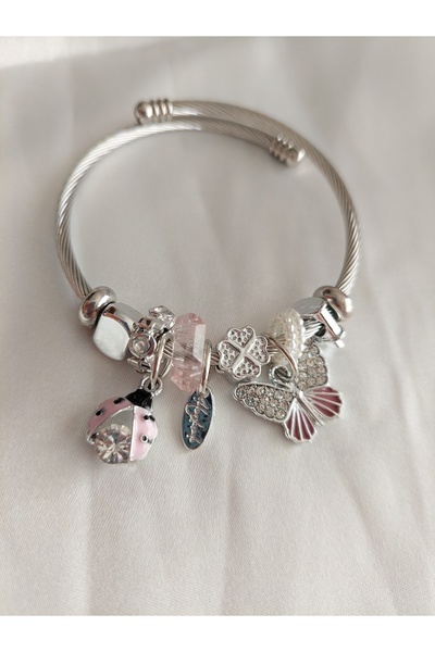 BLUNCHSTORE CHARM PINK LOGUE Rhinestone Steel Bracelet