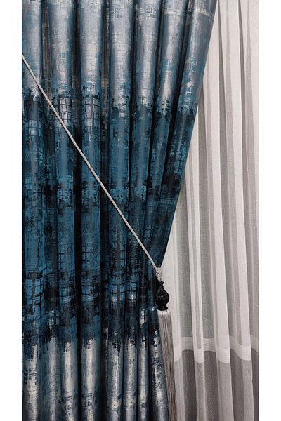 Yuka Fundal panou Perdele Petrol Albastru și Verde Negru Gri Multicolor O singură aripă Strâns plisată Yuka Home Luxury Series