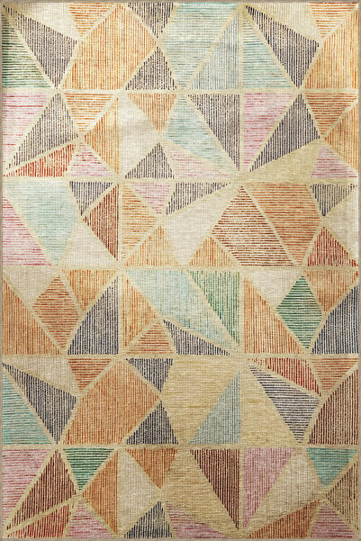 Rugs Modern Halı Beige Themed Multicolored Geometric Star Piece Patterned Mod...