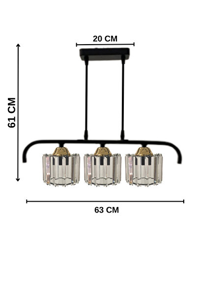 Birsen Aydınlatma Elmas 3'lü Gold Kristal Taşlı Lüx Sarkıt Avize - Yatak Odası - Salon - Mutfak - Hol