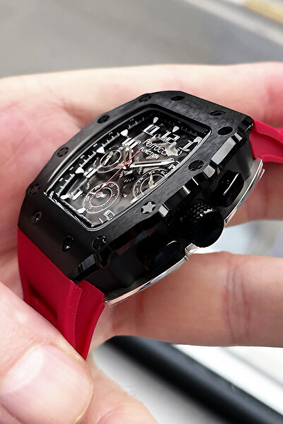 Ferrucci Function 3 Atm Su Geçirmez Erkek Kol Saati Kırmızı Silikon Kordon + Hediye Bileklik GFRE2034C1