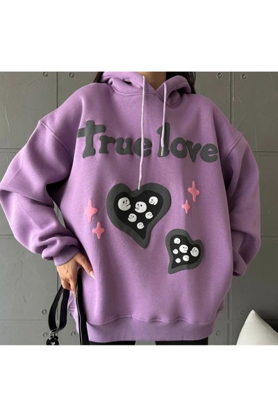 BE QUEEN إنتاج خاص، الحب الحقيقي، سويت شيرت مطبوع رقمي 100٪ قطن للنساء