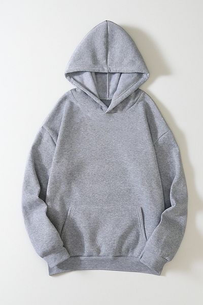 Josette Basic απλό βαμβακερό φούτερ - Γκρι Oversize Χοντρή χειμερινή κουκούλα