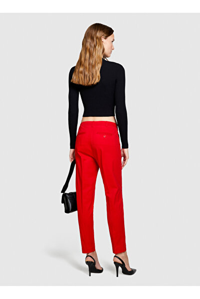 Sisley Red Women's High Waisted Slim Fit Trousers 4Ai655Ah6