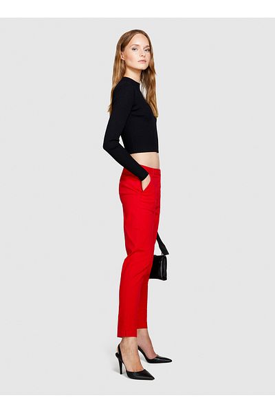 Sisley Red Women's High Waisted Slim Fit Trousers 4Ai655Ah6