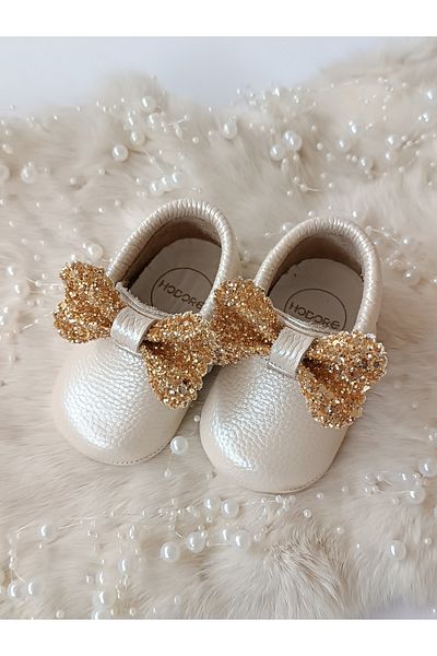 Hodore Sofia Stoned Cream Genuine Leather Baby Loafer