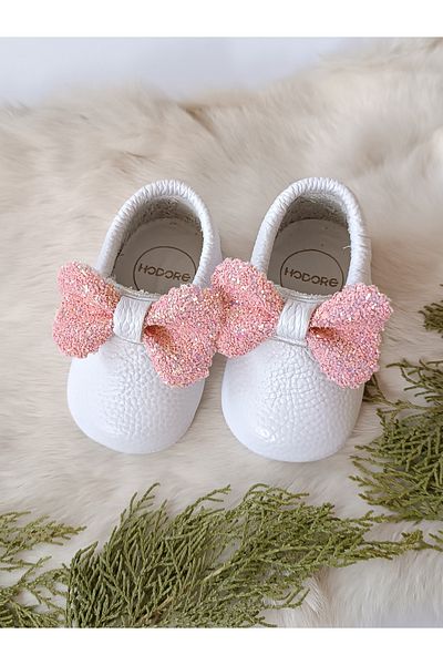 Hodore Sofia Pink Stoned Genuine Leather Baby Loafer