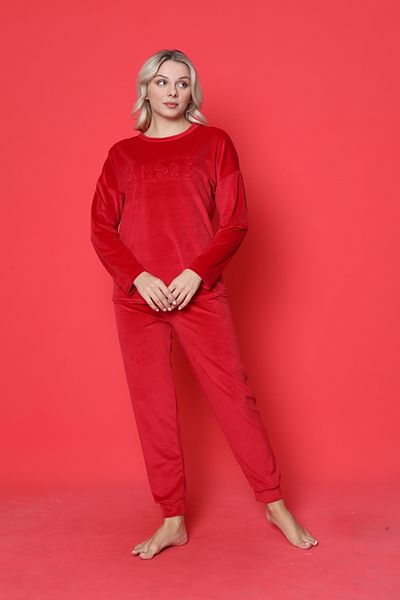 AHENGİM Pyjama-Set für Jugendliche, französischer Samt, Amore, bedruckt, mit Spatenmanschette, Winter, saisonal, W20432250