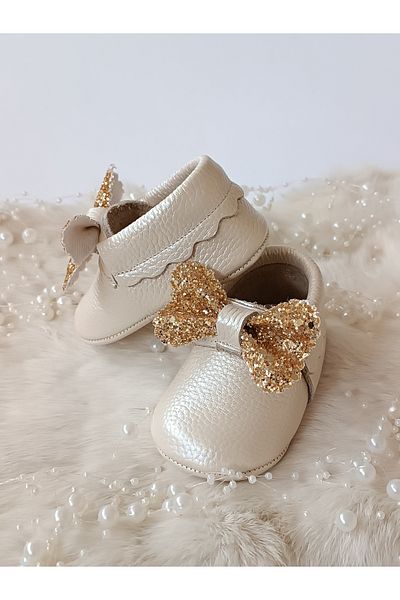 Hodore Sofia Stoned Cream Genuine Leather Baby Loafer