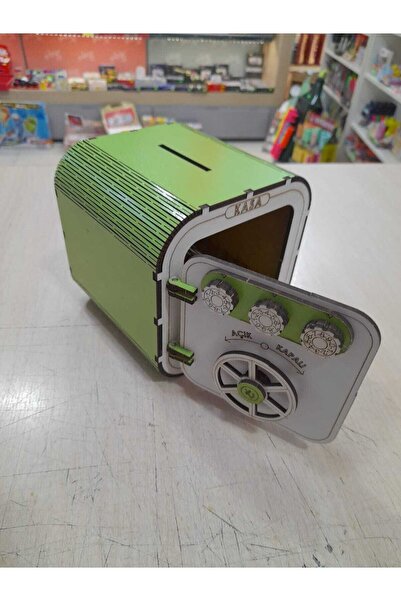 gebzeli Ahşap Kumbara Şifreli Kasa 3mm Mdf Yeşil- Beyaz 12*12*11cm-renk Seçen...