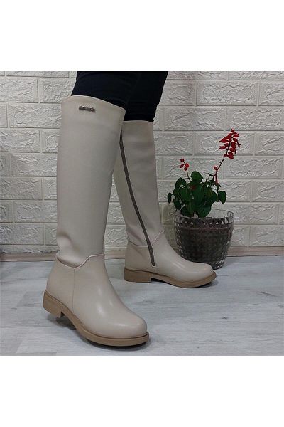 Pierre Cardin 52500 Κρεμ μπότες με φερμουάρ 43cm με γούνα εσωτερικά