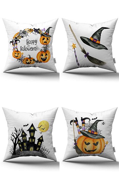 Cango Home Orange Halloween Patterned Dirty Case Set 4Pcs St-4Kmbs133