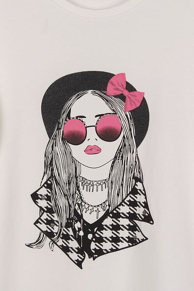 incity Girl with Black and Fuchsia Glasses and Print Detail Combed Cotton