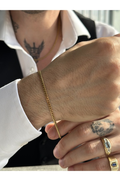 CAPO by Aytaç Yamaç الذهب اللون الكوبي سلسلة رقيقة نموذج الرجال سوار الصلب