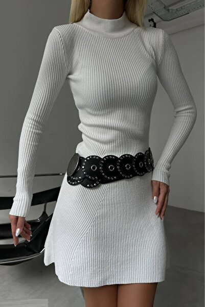 bayansepeti Long Sleeve A-Line White Dress 23W25026