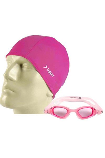 Liggo Swimming Goggles Pool Swimming Goggles Lycra Cloth Bonnet Set Gs3