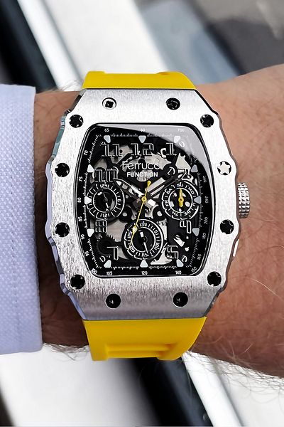 Ferrucci Function 3 Atm Waterproof Men's Wristwatch Yellow Color Silicone Band + Gift Bracelet GFRE2034C4