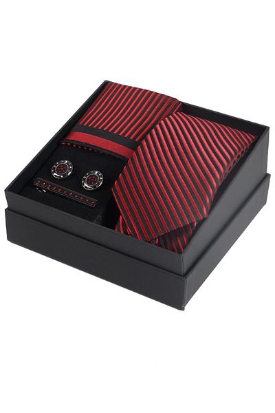 Esgue Red Collar Tie and Handkerchief Set - Gift Boxed