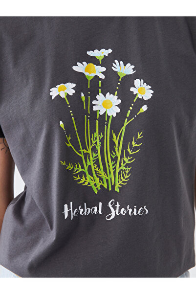 LC Waikiki Γυναικείο κοντομάνικο μπλουζάκι με στάμπα με λαιμόκοψη