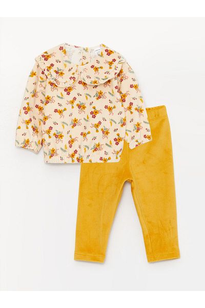 LC Waikiki Baby Collar Printed Sweatshirt and Leggings for Baby Girl - Set of 2