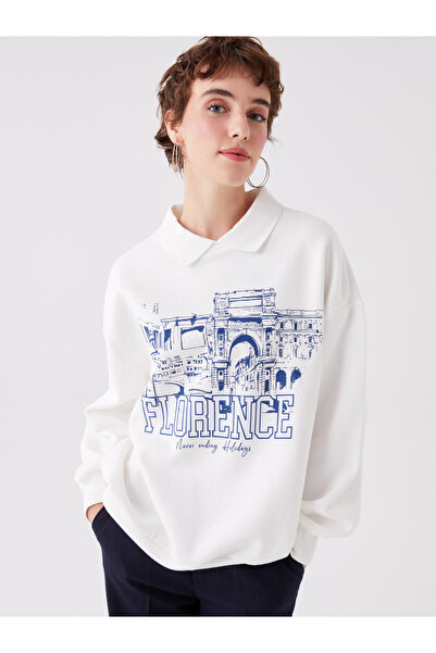 LC Waikiki Polo Neck Printed Oversize Long Sleeve Women's Sweatshirt