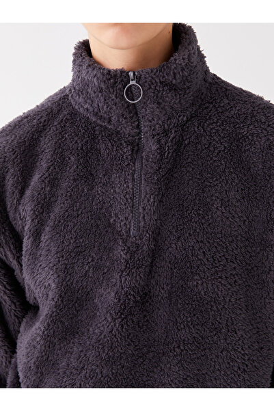 LC Waikiki Oversize dámská plyšová mikina Stand Collar Plain Long Sleeve Oversize