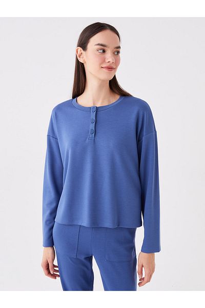 LC Waikiki Top de pijama de damă cu mânecă lungă uni cu gât turnu