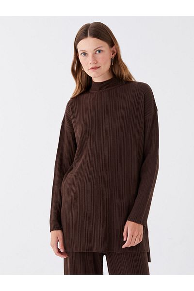 LC Waikiki Einfarbige Langarm-Stricktunika für Damen mit halbem Rollkragen