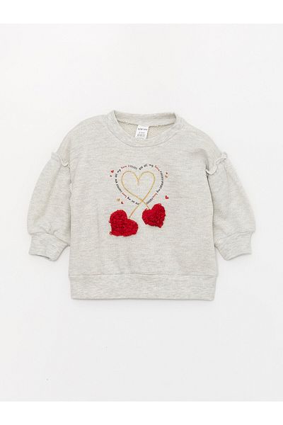 LC Waikiki Crew Neck Printed Baby Girl Sweatshirt and Tracksuit Bottom, Pack of 2