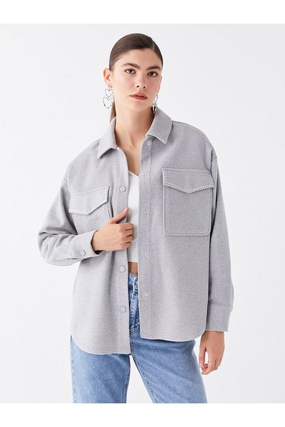 LC Waikiki Shiny Stone Printed Long Sleeve Oversize Women's Shirt Jacket