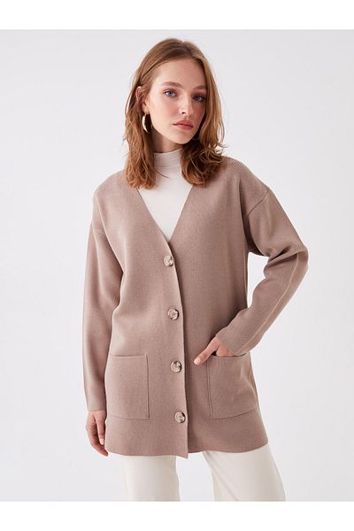 LC Waikiki Dámský pletený svetr s dlouhým rukávem s výstřihem do V