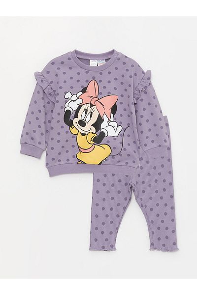 LC Waikiki Minnie Mouse mintás kislány pulóver és melegítőnadrág szett - nyakú, hosszú ujjú