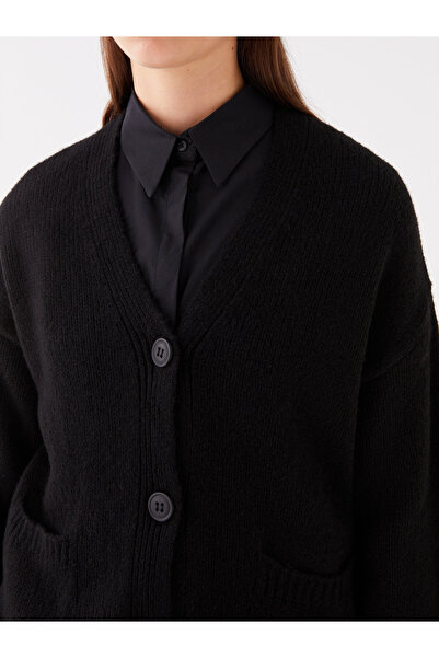 LC Waikiki Long Sleeve V-Neck Oversize Knitwear Women's Cardigan